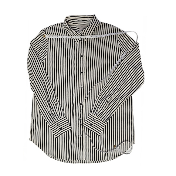H&M Cream & Black Striped Long Sleeve Button-down Shirt Womens Medium - Picture 9 of 15